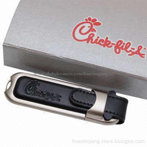 USB Memory Drive with Leather Material, 512MB-16GB Capacity, Logo Design, 5-year Warranty, USB2.0